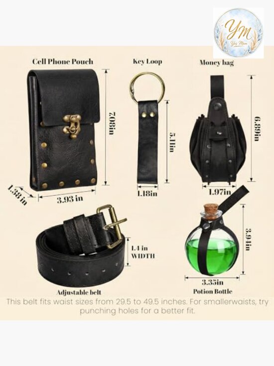 Medieval Pirate Leather Belt Pouch Set with Skirt Hikes main image 6